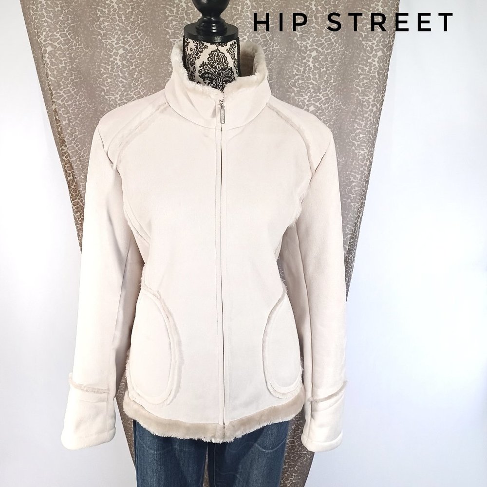 BRAETAN Faux Suede Shearling Zip Front Funnel Neck Jacket XL